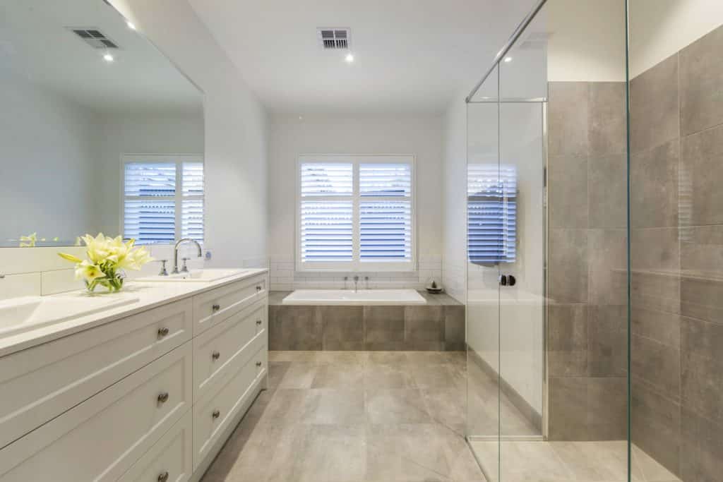 looking into a bathroom built in a sloping block melbourne home