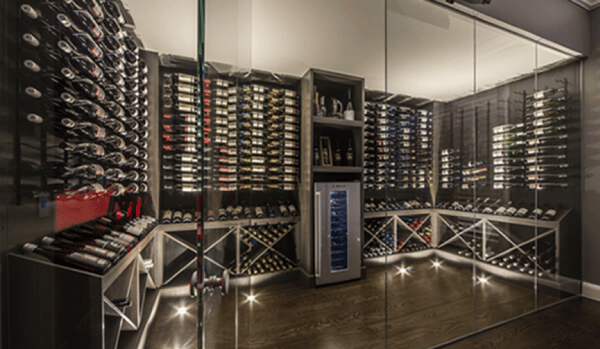 inside a custom built wine cellar